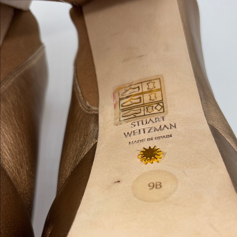 Stuart Weitzman Metallic Gold Mules SKYHIGH 145 Platform Slide Sandal Size 9 - Picture 11 of 13